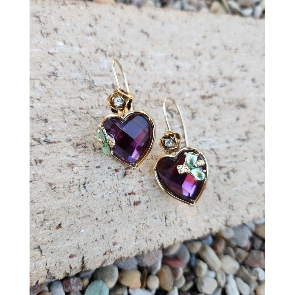 Betsey Johnson Womens Purple Heart Dangle Earrings